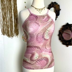 Active wear small straps swirl print pink gold built in bra summer top size XS